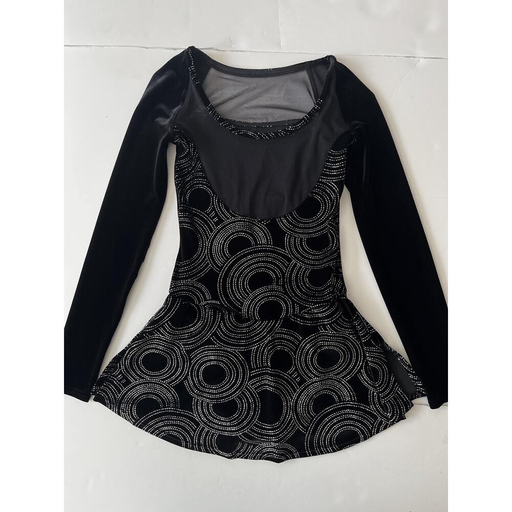 Mondor Skater Dress M Black Velvet Glitter Circle Long Sleeve Ice Dance